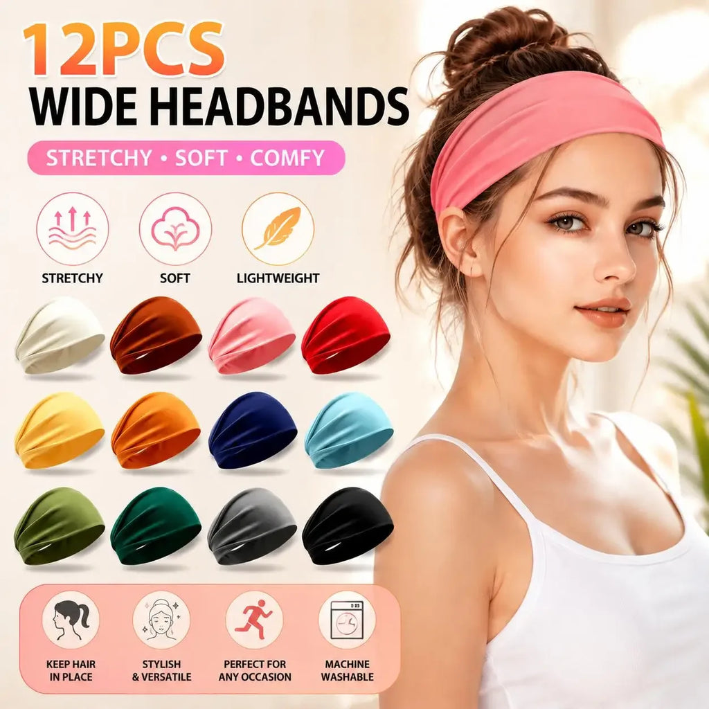 12Pcs/Set Women Elastic Sports Headbands