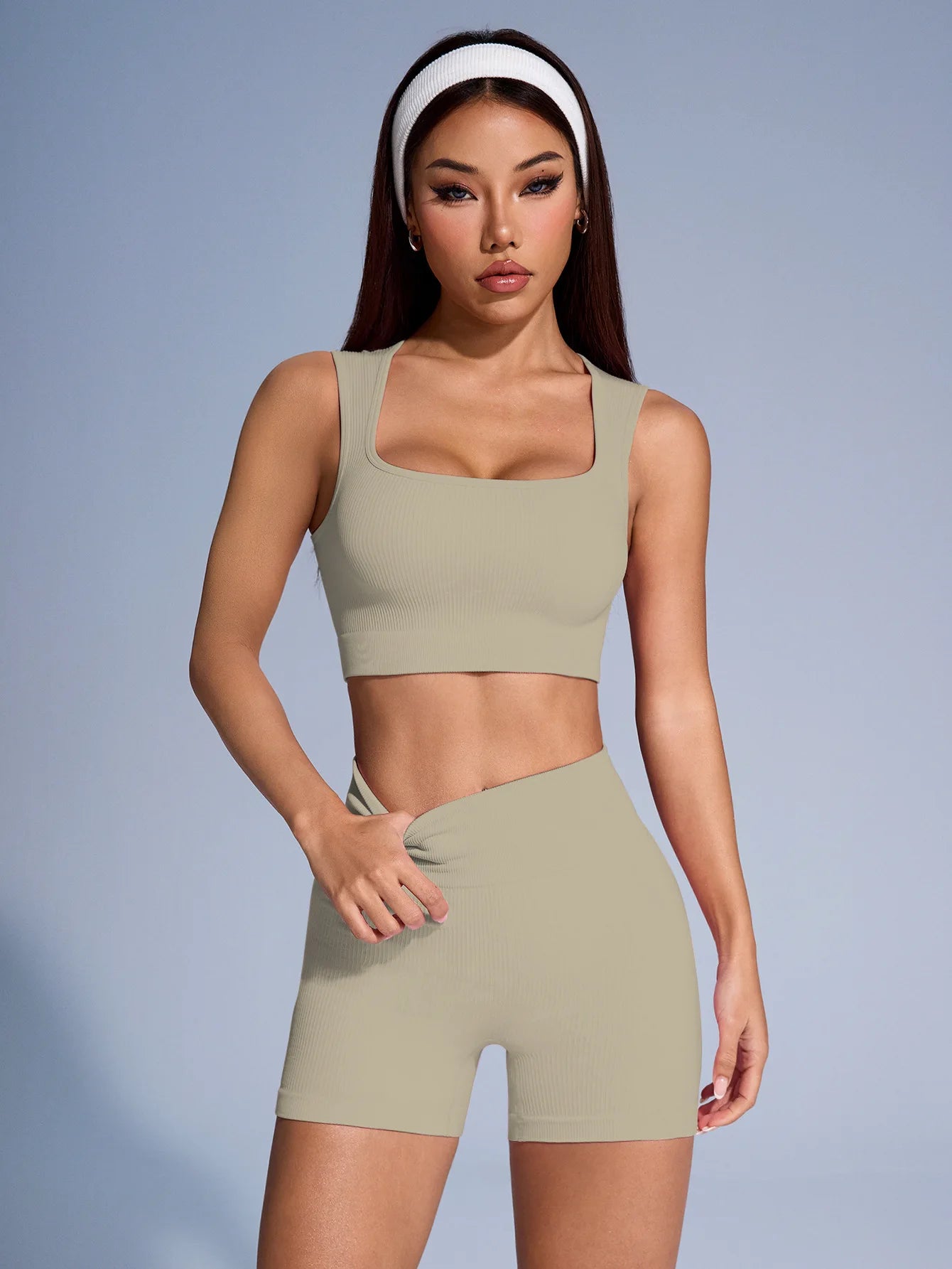 Seamless Ribbed  Workout Yoga Sets Women