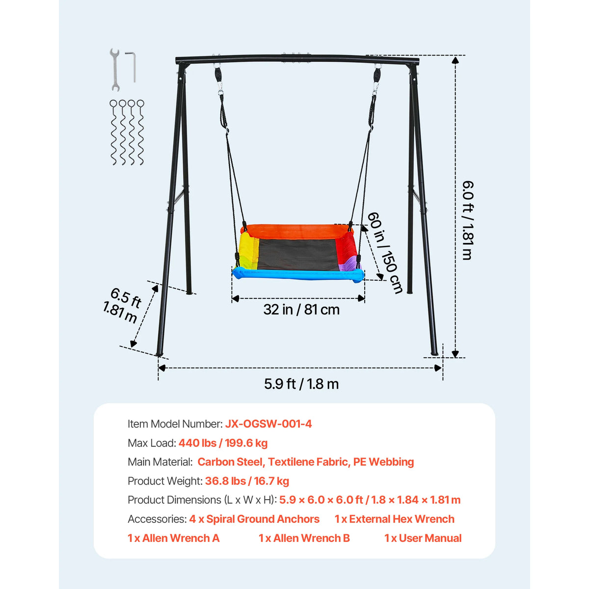 Swing Set for Backyard 32/40/60x32"