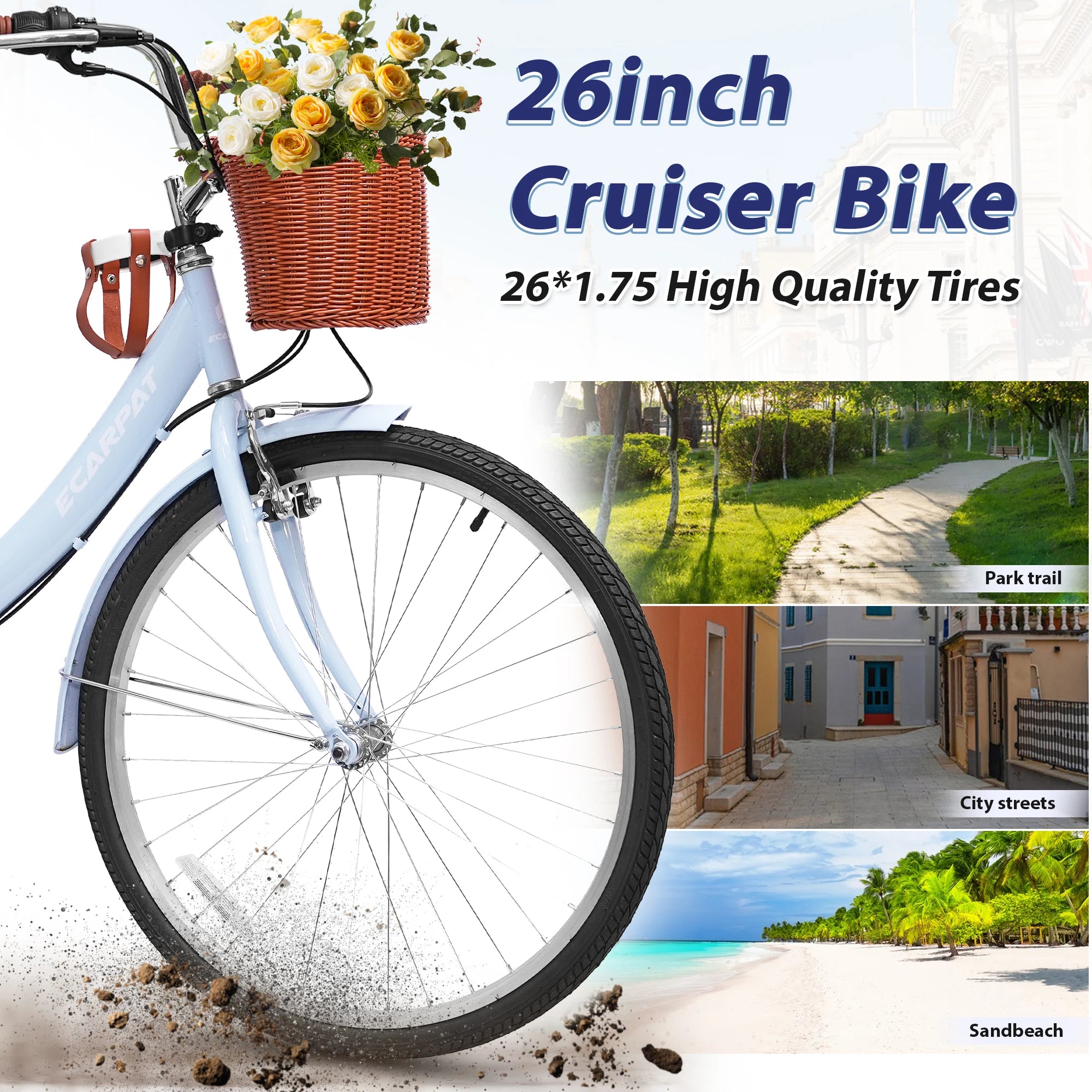 26 Inch Folding Beach Cruiser Bike for Women