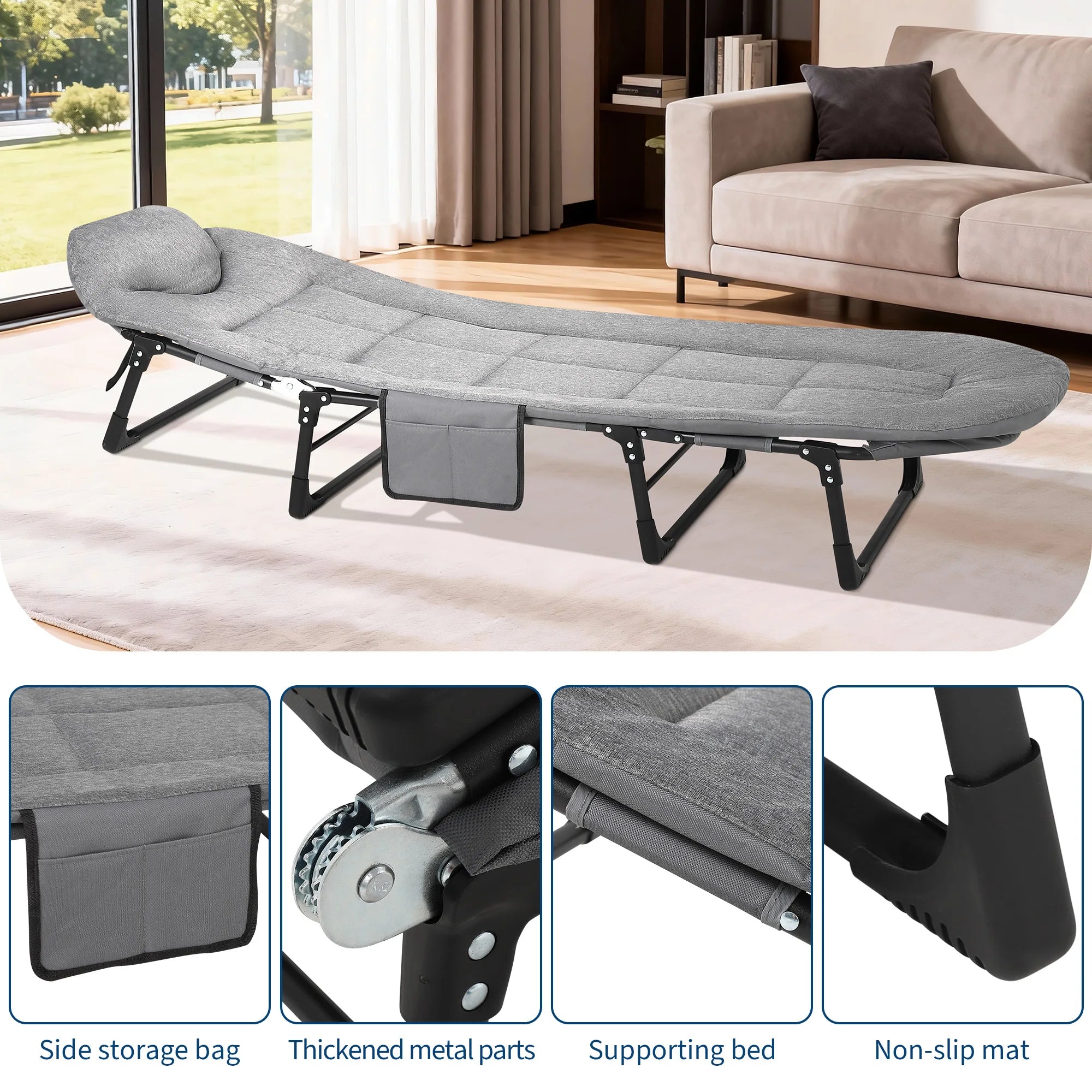 Portable Folding Bed with Cushion and Pillow