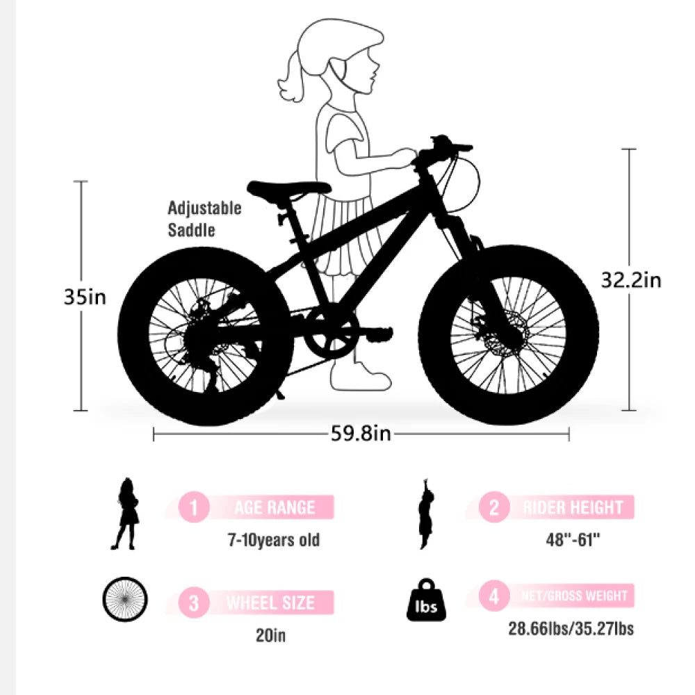 20 Inch Fat Tire Bike Adult 7 Speed
