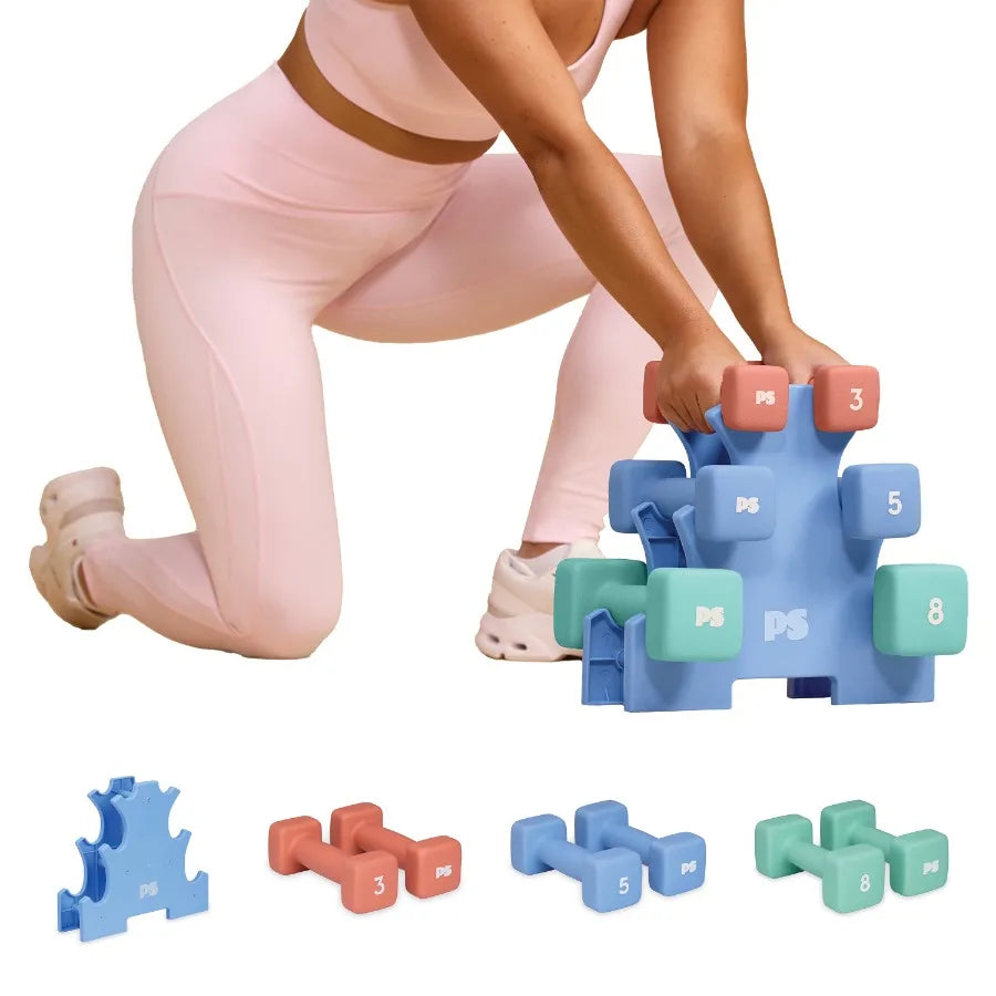 32lb Neoprene Dumbbell Set with Rack