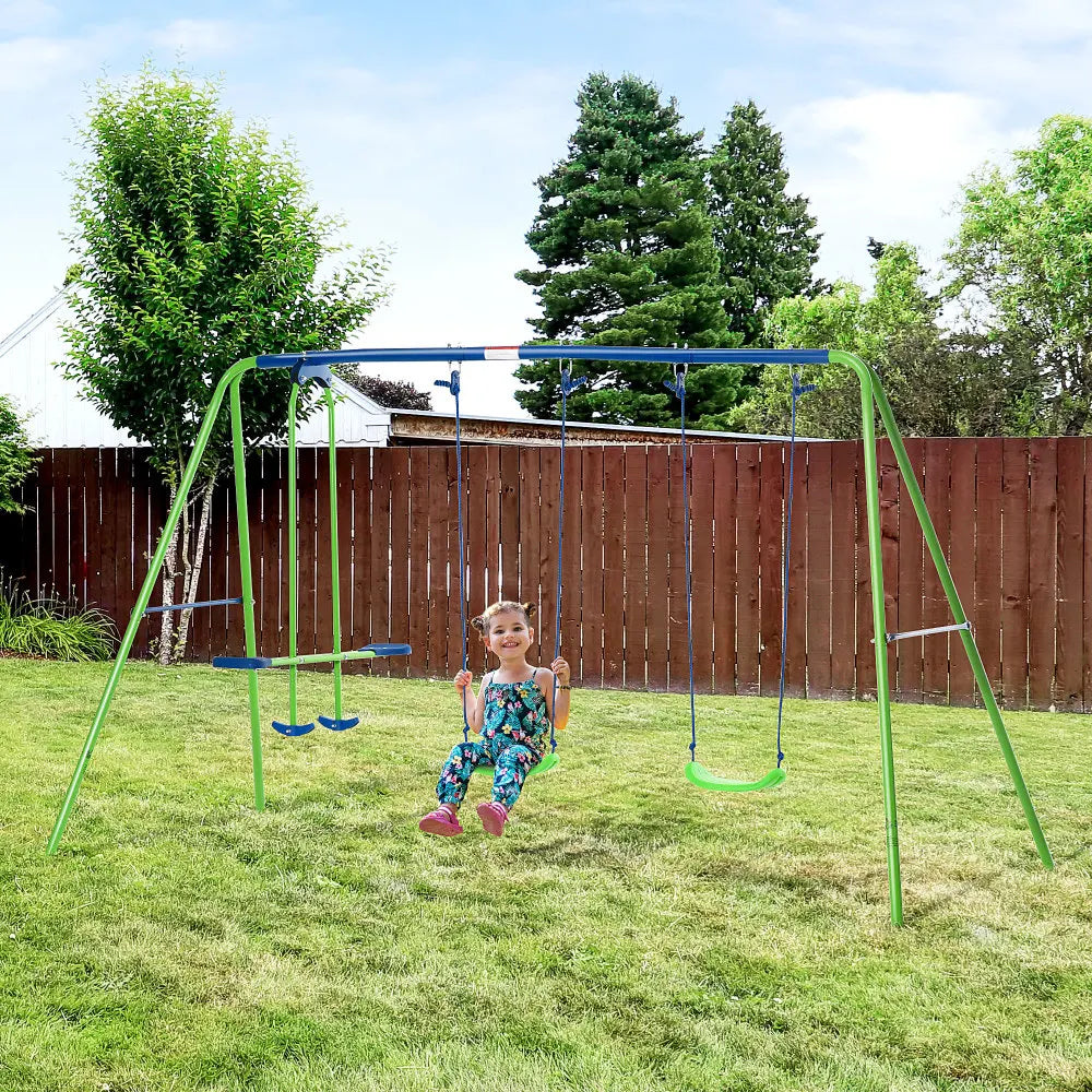 Outsunny Metal Swing Set with Glider,