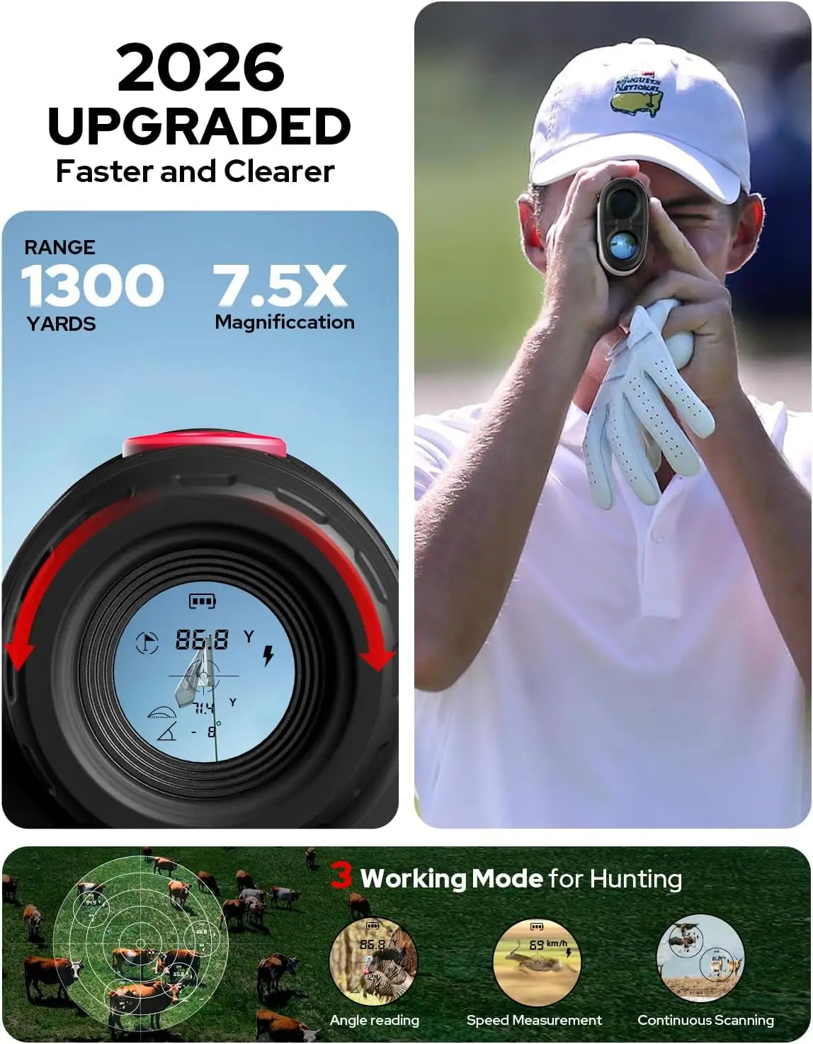 Golf Rangefinder with Slope, 1300 Yards Laser