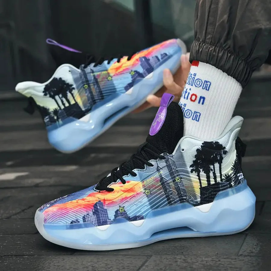 Men's High-Top Basketball Sneakers  Graffiti Design