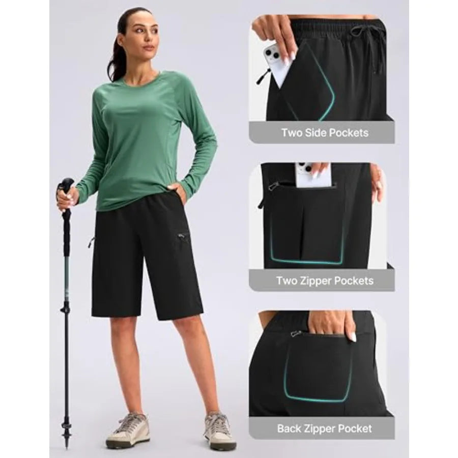 13'' Unisex Hiking Shorts Knee Length Cargo Bermuda Shorts for Women with Zipper Pockets Quick Dry Summer Short