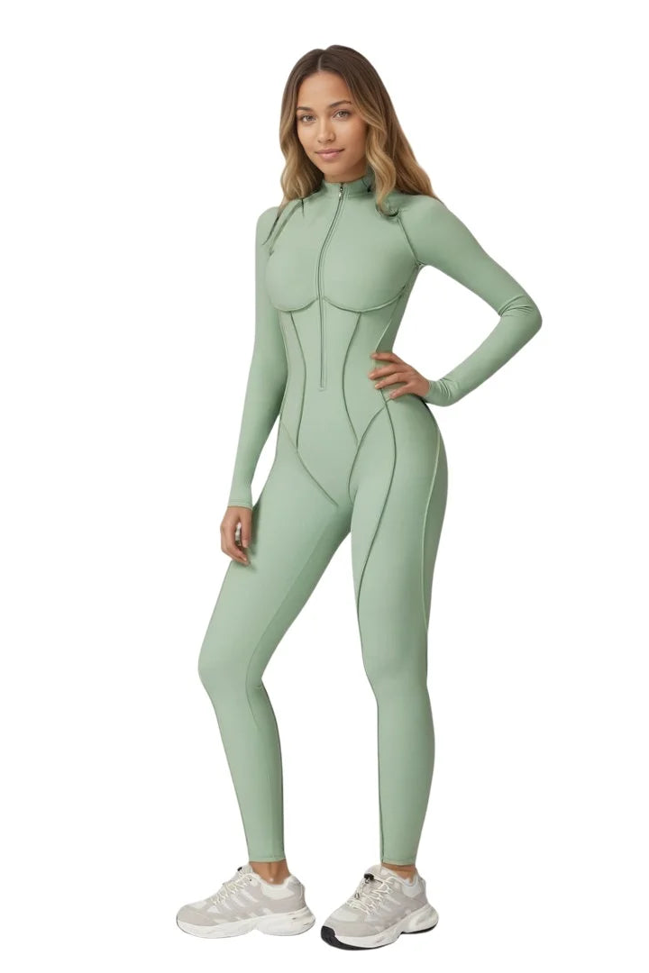 Zip Front Long Sleeve Yoga Jumpsuit