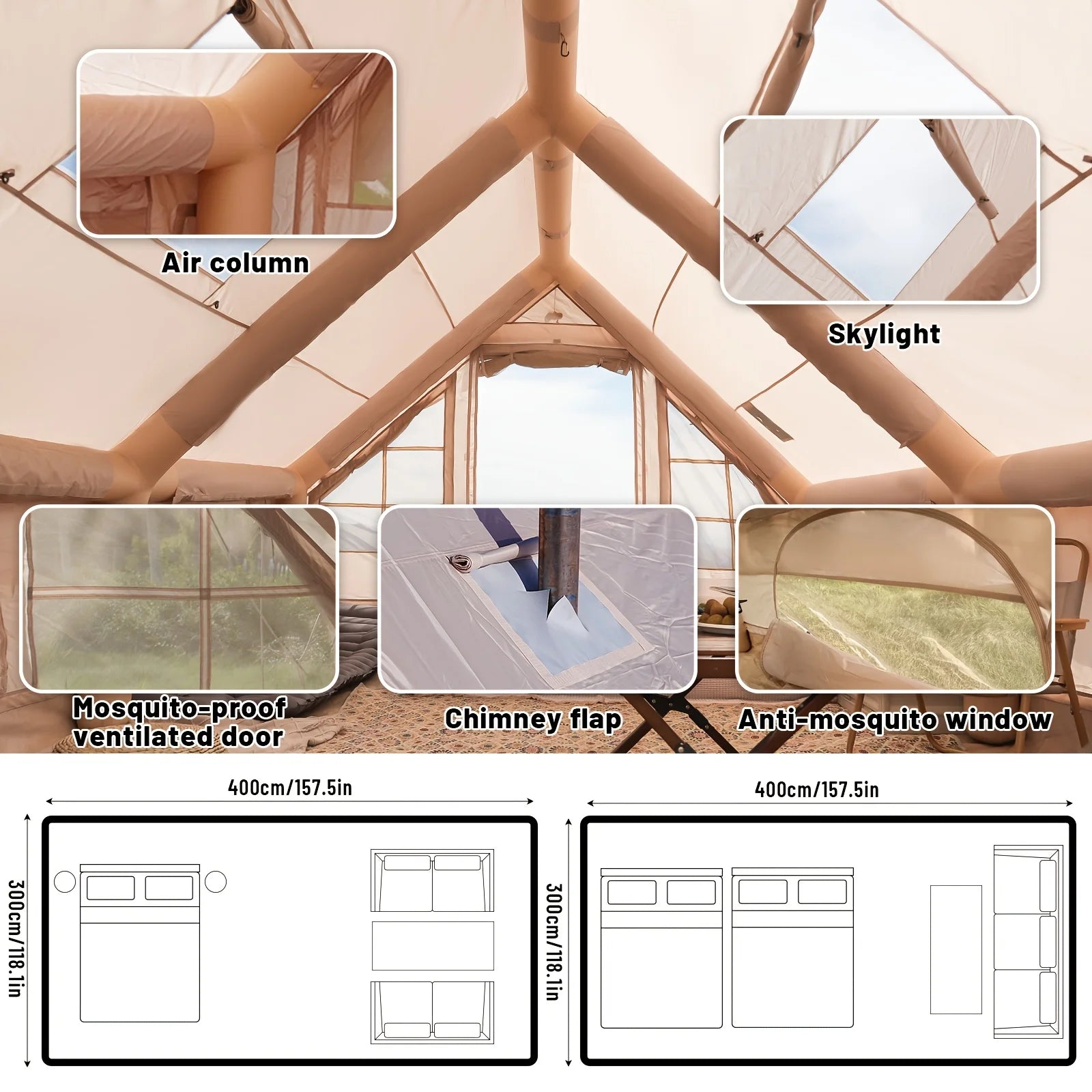 Large Inflatable Camping Tent with Skylight