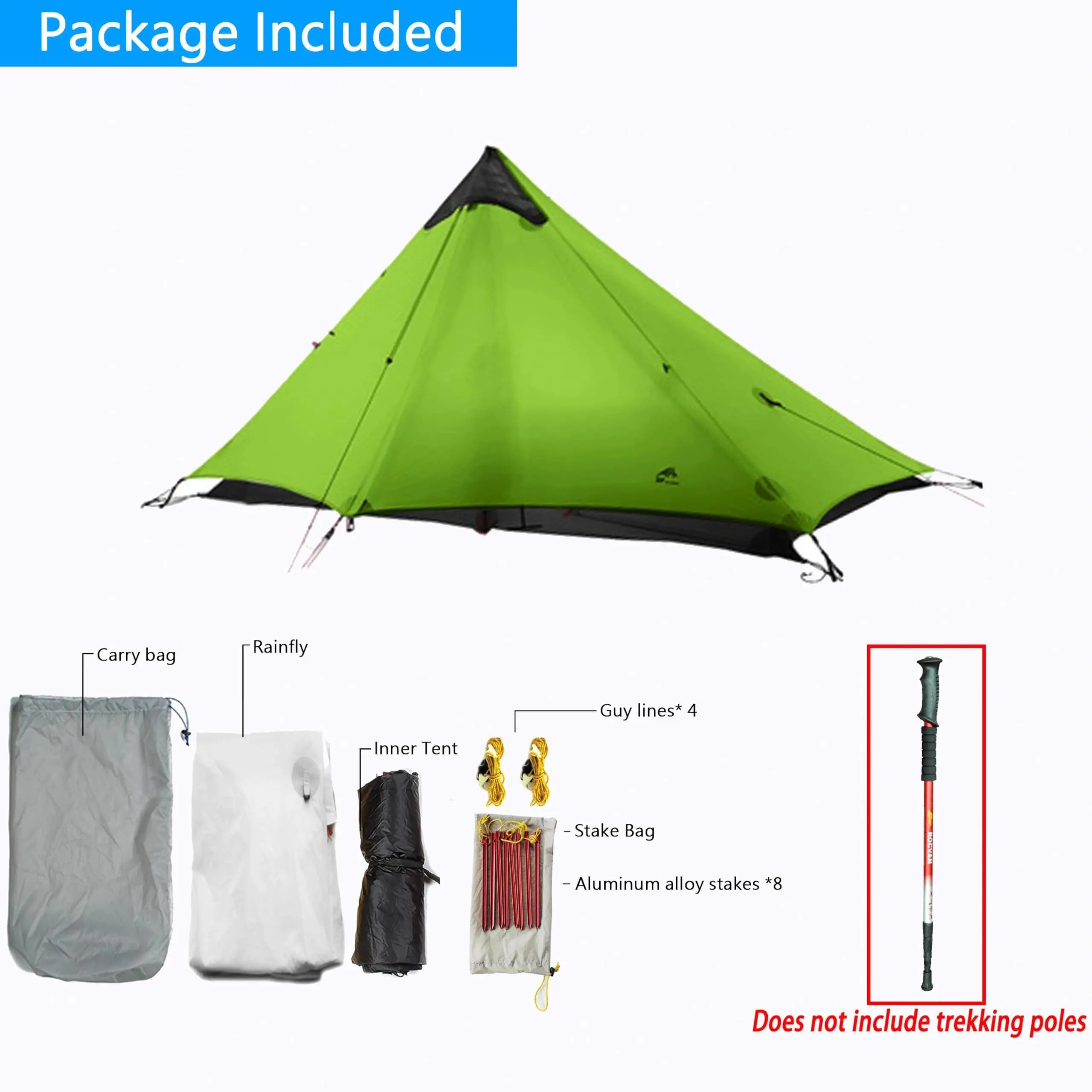 Ultralight 1-Person Pyramid Tent 3-Season 5000mm Waterproof Ripstop Nylon Hiking Camping Trekking