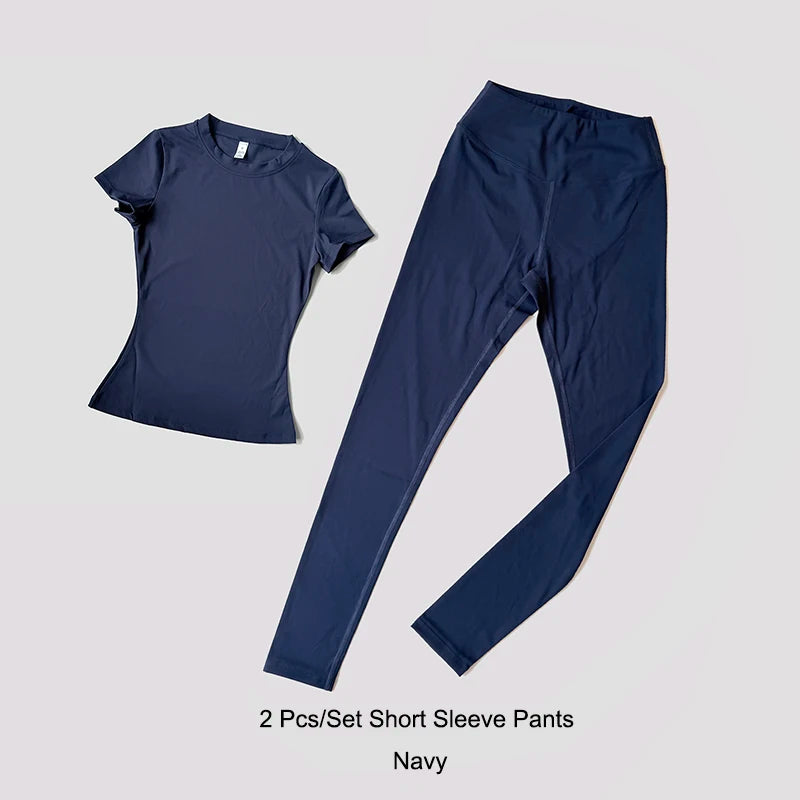 Legging Crop Top Short Sleeves Sports Suit