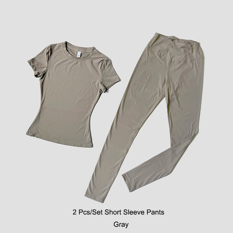 Legging Crop Top Short Sleeves Sports Suit
