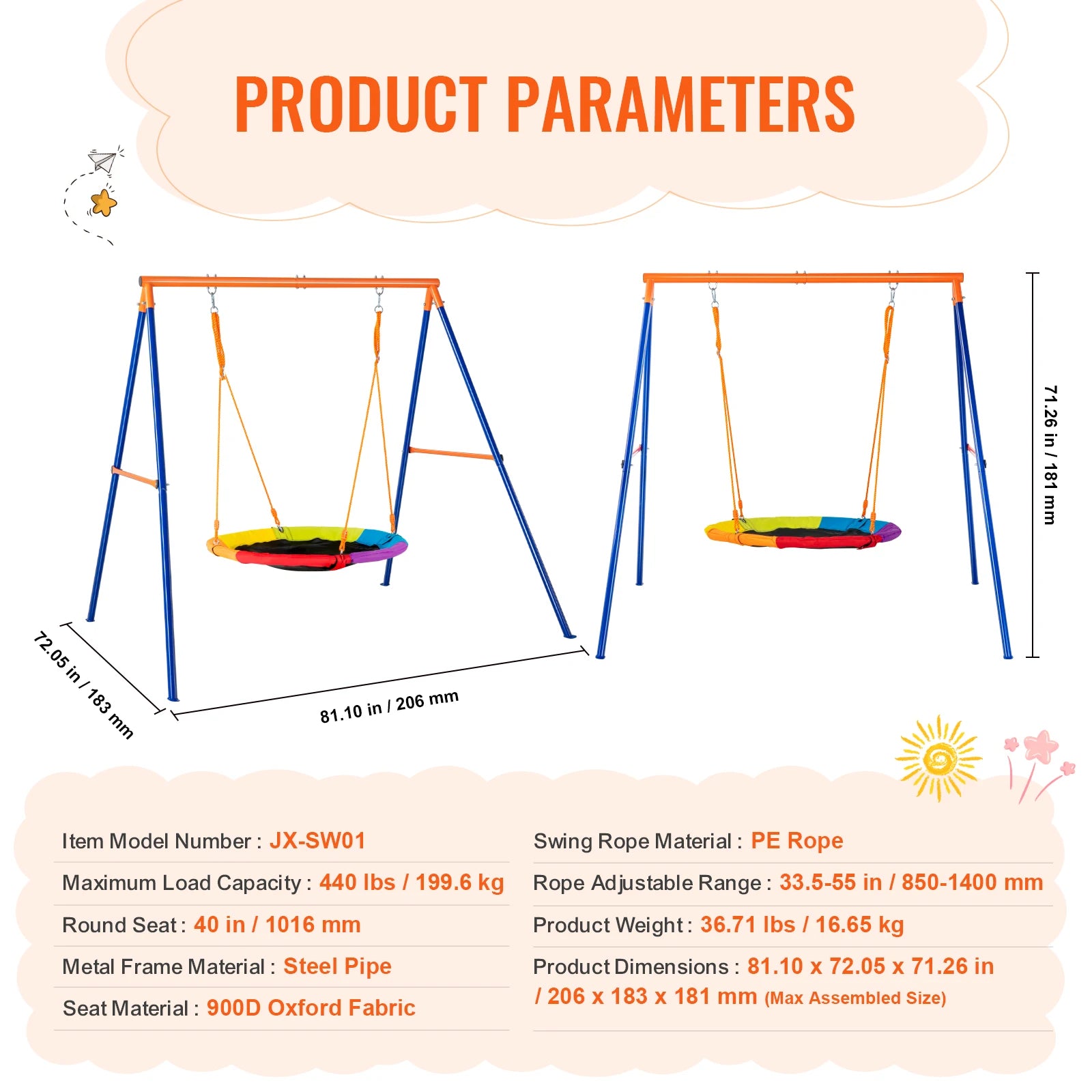 Swing Sets for Backyard 600lbs Capacity