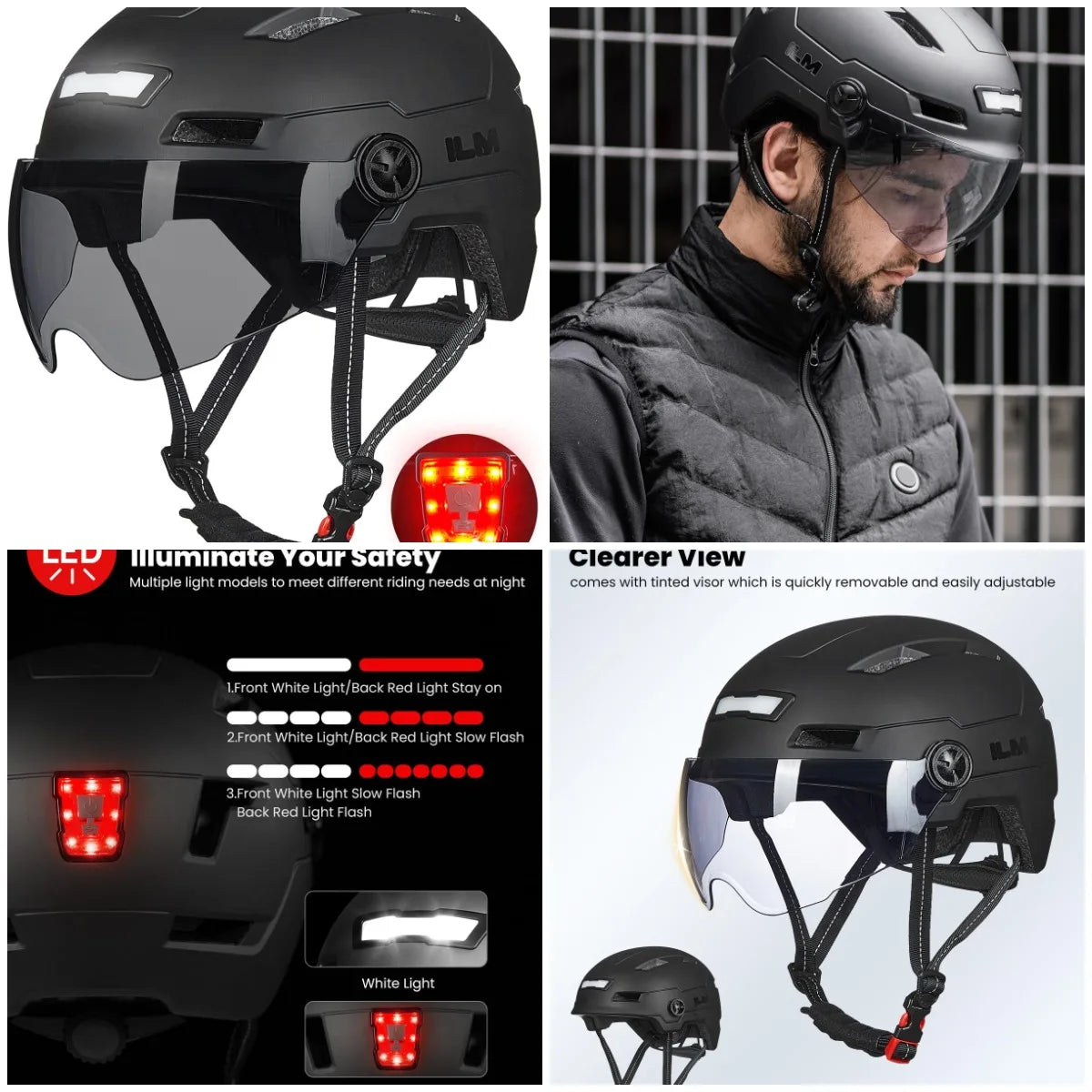 Adult Bike Helmet with USB Rechargeable LED