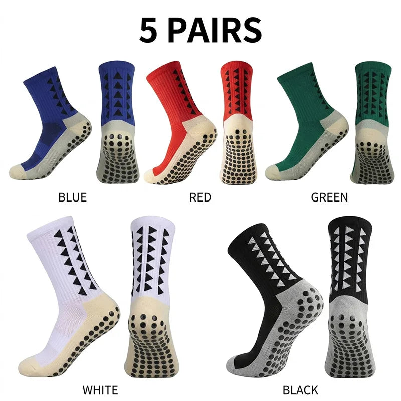 5 Pairs Mid-Calf Anti Slip Soccer Grip Socks