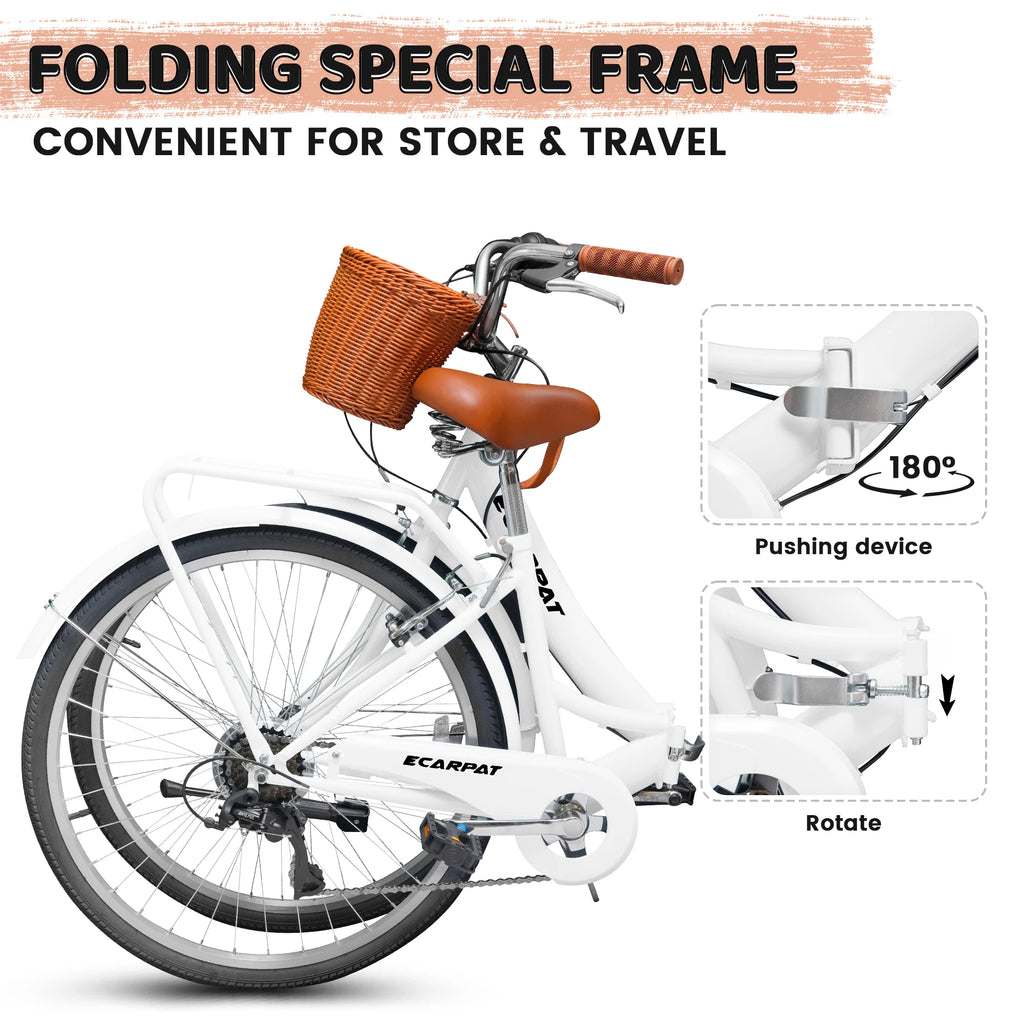 26 Inch Folding Beach Cruiser Bike for Women
