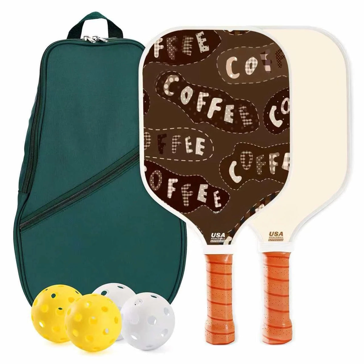Set of 2 Fiberglass Pickleball Paddles With 4 Balls