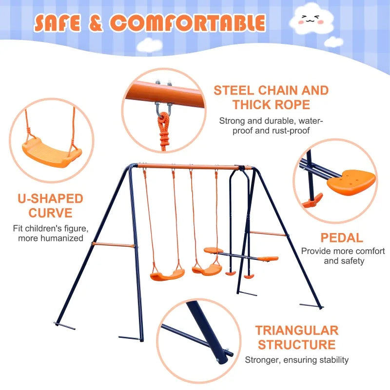 Metal Play Swing Set W/ 2 Seats