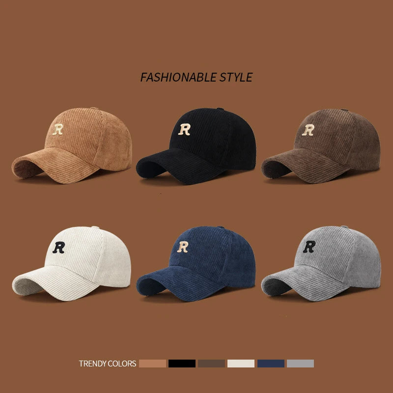 Corduroy Baseball Cap with 3D  'R' Letter
