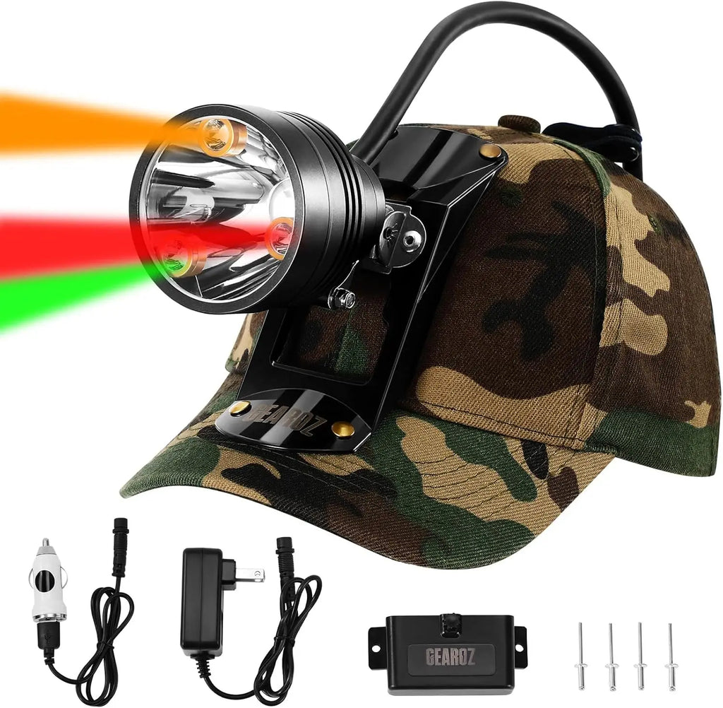 Hunting Headlamp with Camo Hat