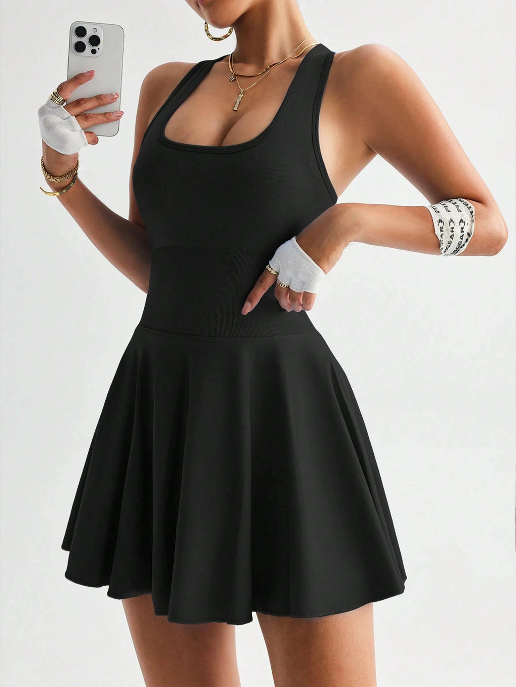 Women's U-Neck Tennis Dress with Pockets