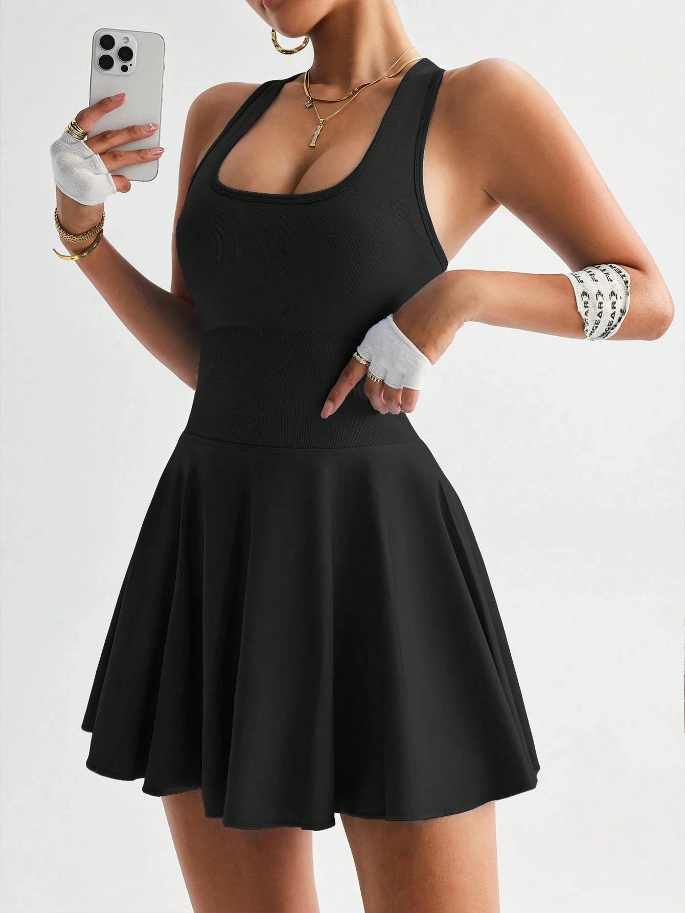 Women's U-Neck Tennis Dress with Pockets