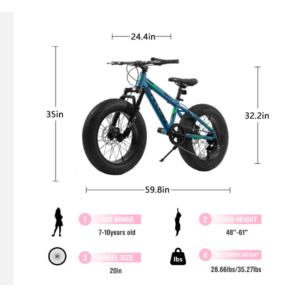 20 Inch Fat Tire Bike Adult 7 Speed