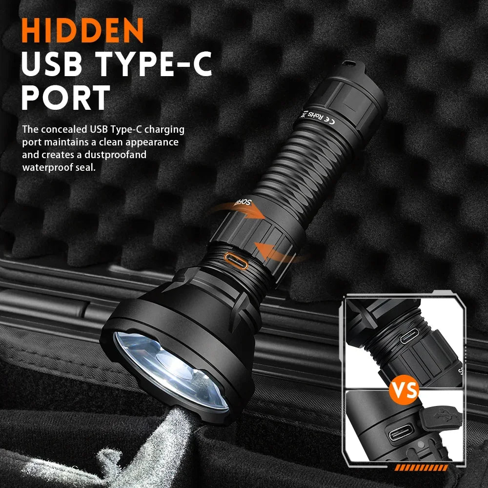 2000lm LED 6000K Tactical Flashlight Type-C Rechargeable Protable Powerful 21700 Torch Camping EDC Flashlight
