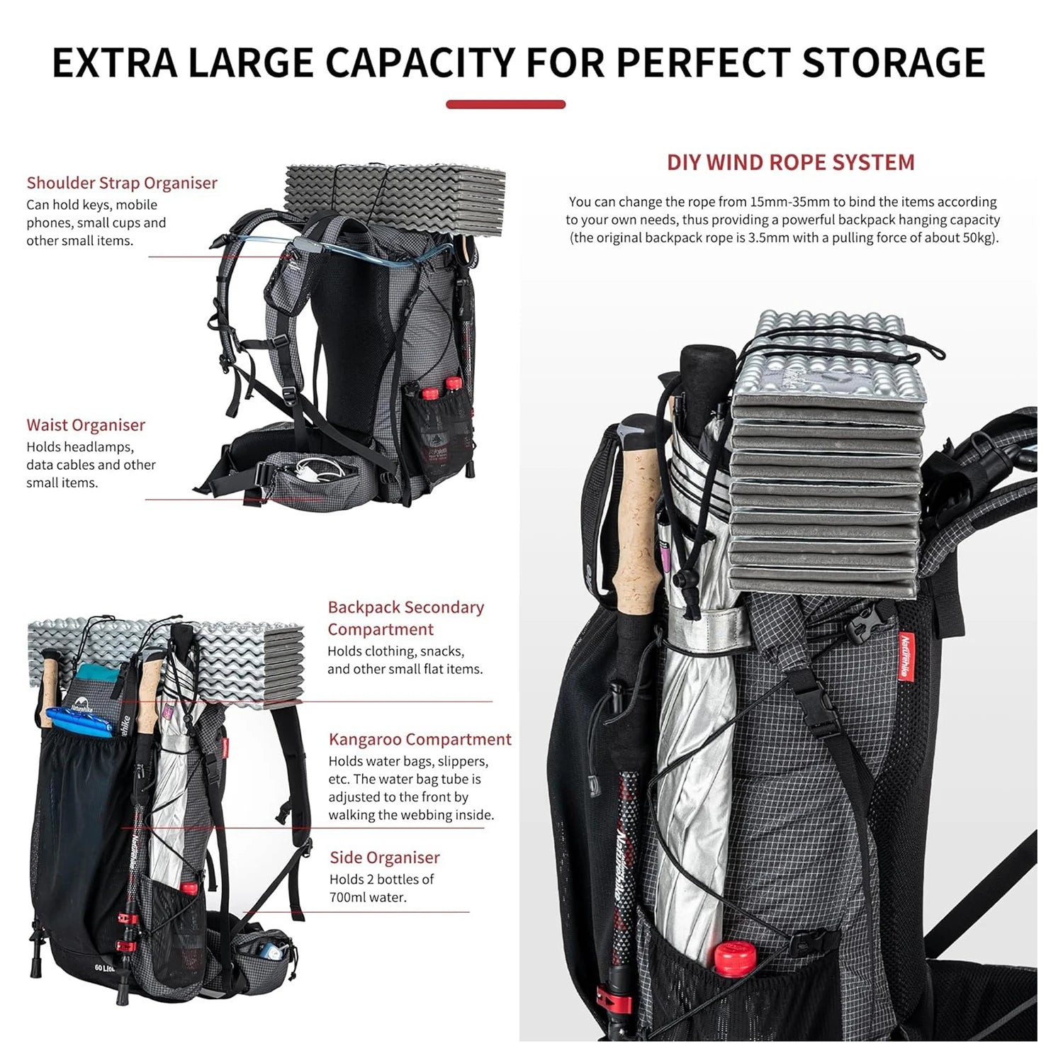 Rock Outdoor Bags 40L 60L Travel Backpacks