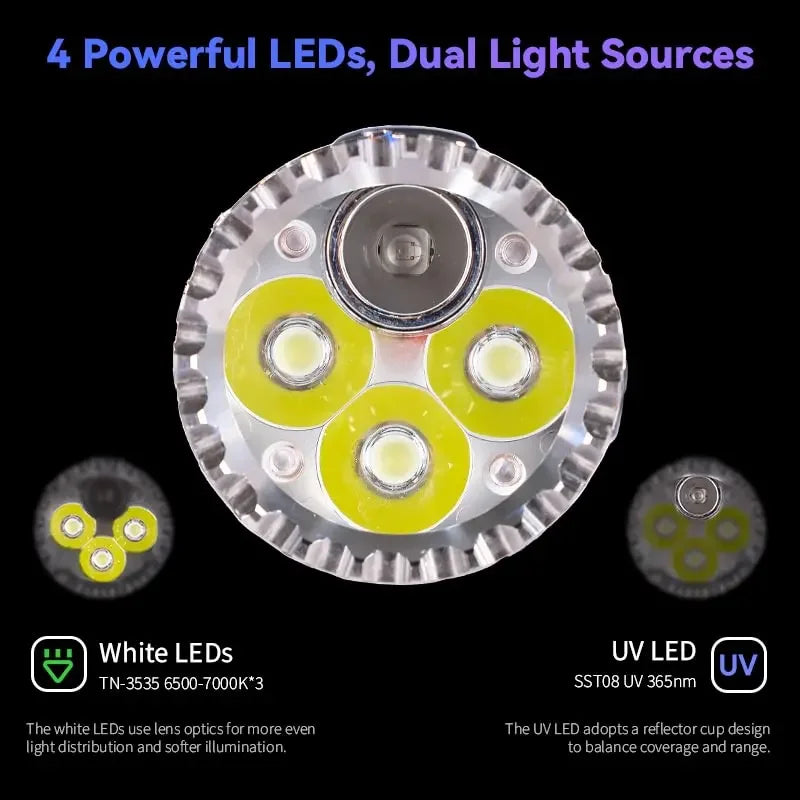 3300LM 6500K Flashlight UV 365nm