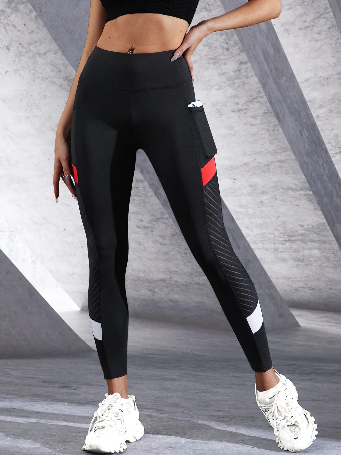 Colorblocked Mesh High Waist Yoga Pants