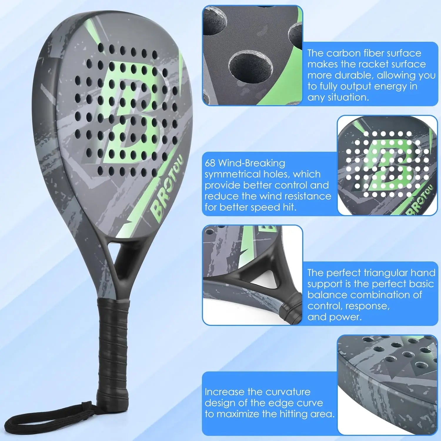 Padel Tennis Racket Carbon Fiber Surface