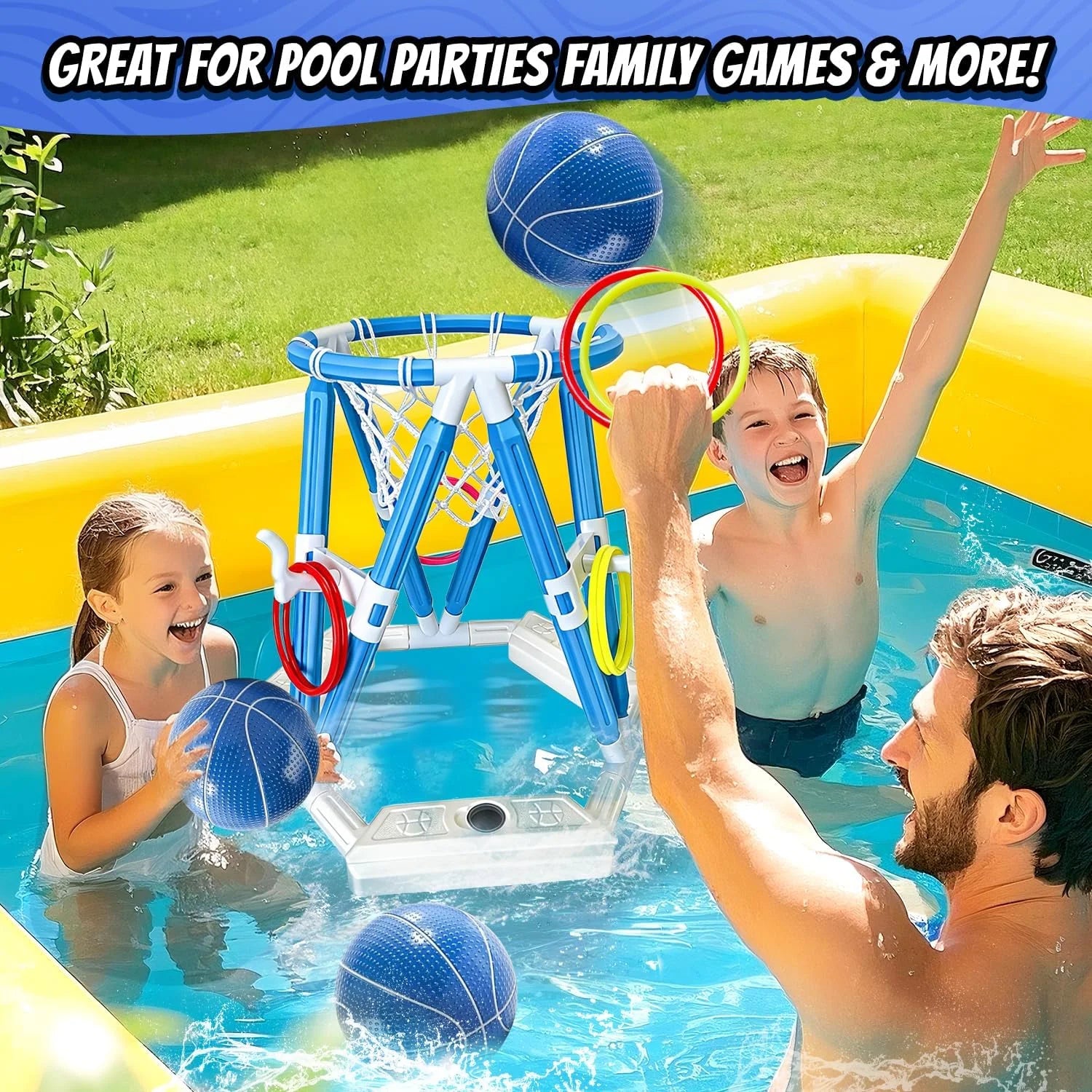 2-in-1 Pool Basketball Hoop & Ring Games