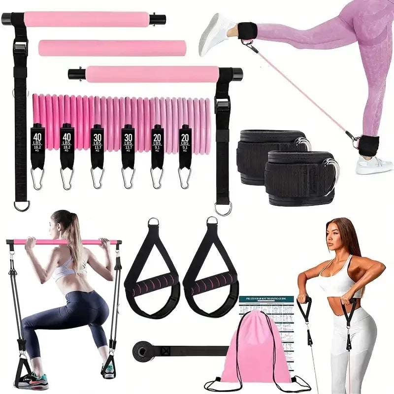 Pilates Bar Kit With Elastic Resistance Bands