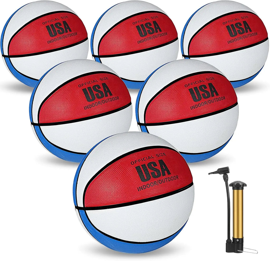 6 Pcs Rubber Basketball Bulk with Pump