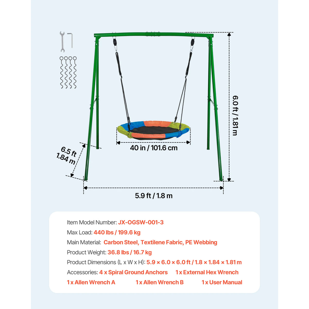 Swing Set for Backyard 32/40/60x32"
