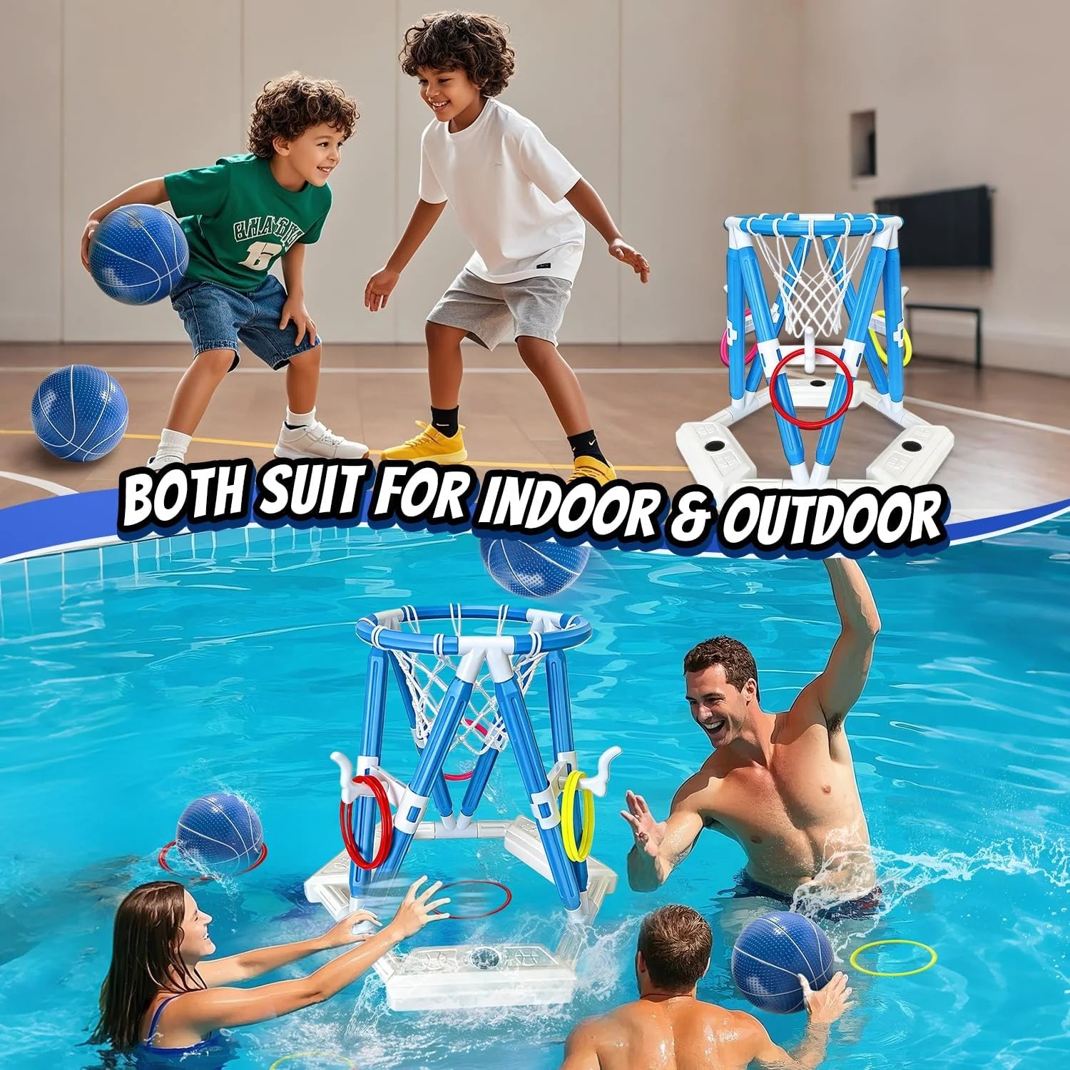 2-in-1 Pool Basketball Hoop & Ring Games