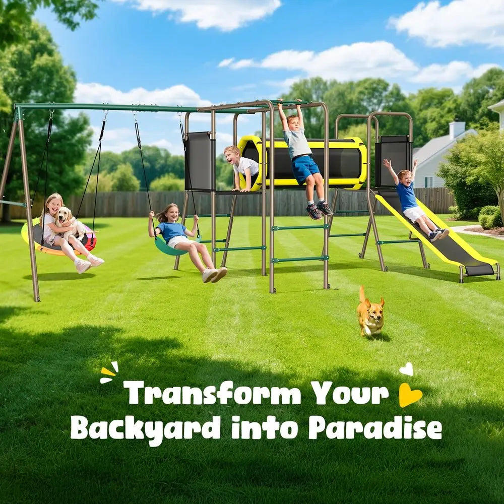 660lbs Swing Set with Slide Crawl Tunnel