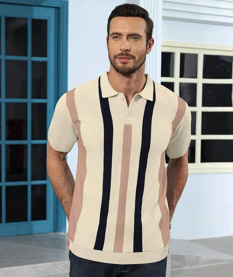 Mens Knitted Short Sleeve Vintage Golf  Top