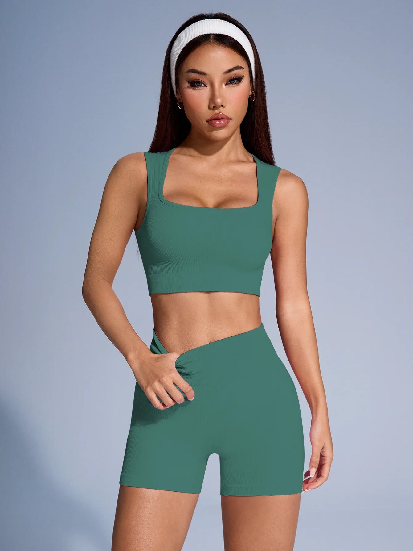 Seamless Ribbed  Workout Yoga Sets Women
