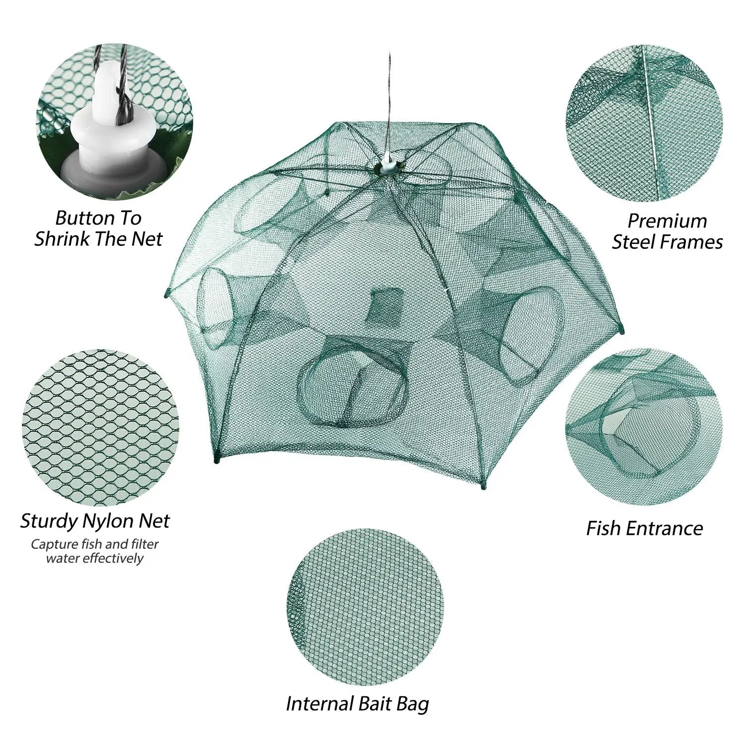 Foldable Fishing Trap Net 6 Holes