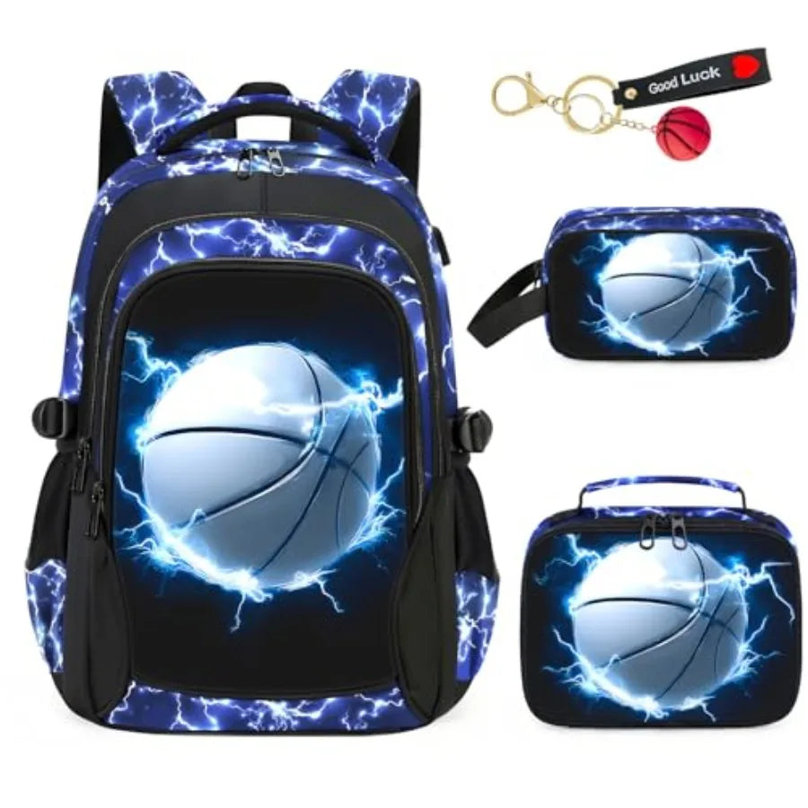 4pcs Baseball Boys Backpack with Lunch Box Set