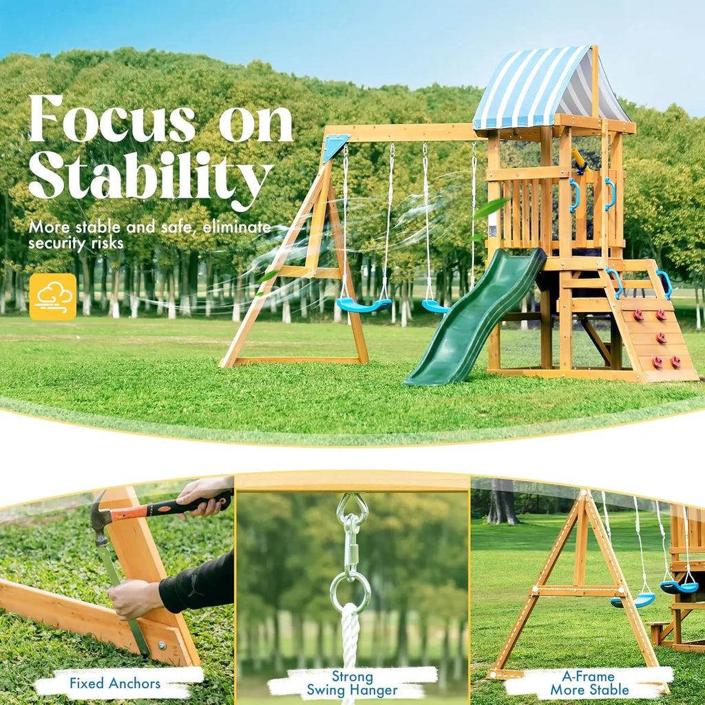 Wooden Swing Set with Dual Swings
