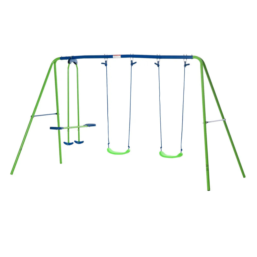 Outsunny Metal Swing Set with Glider,