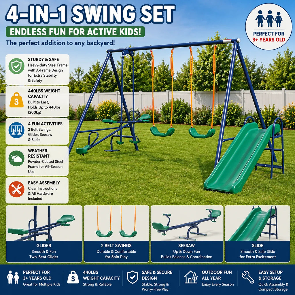 4 in 1 Swing Set With Seesaw