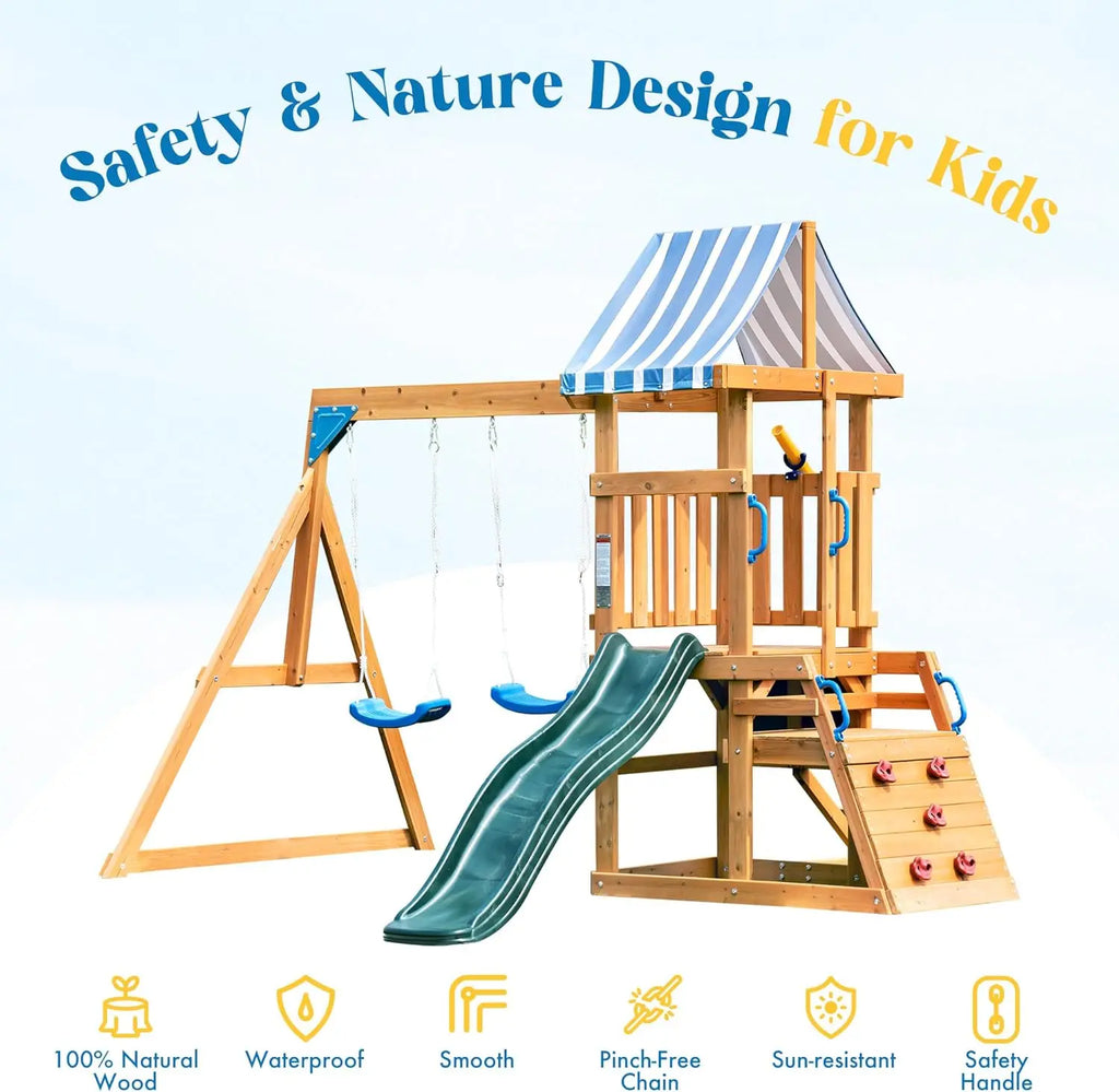 Wooden Swing Set with Dual Swings