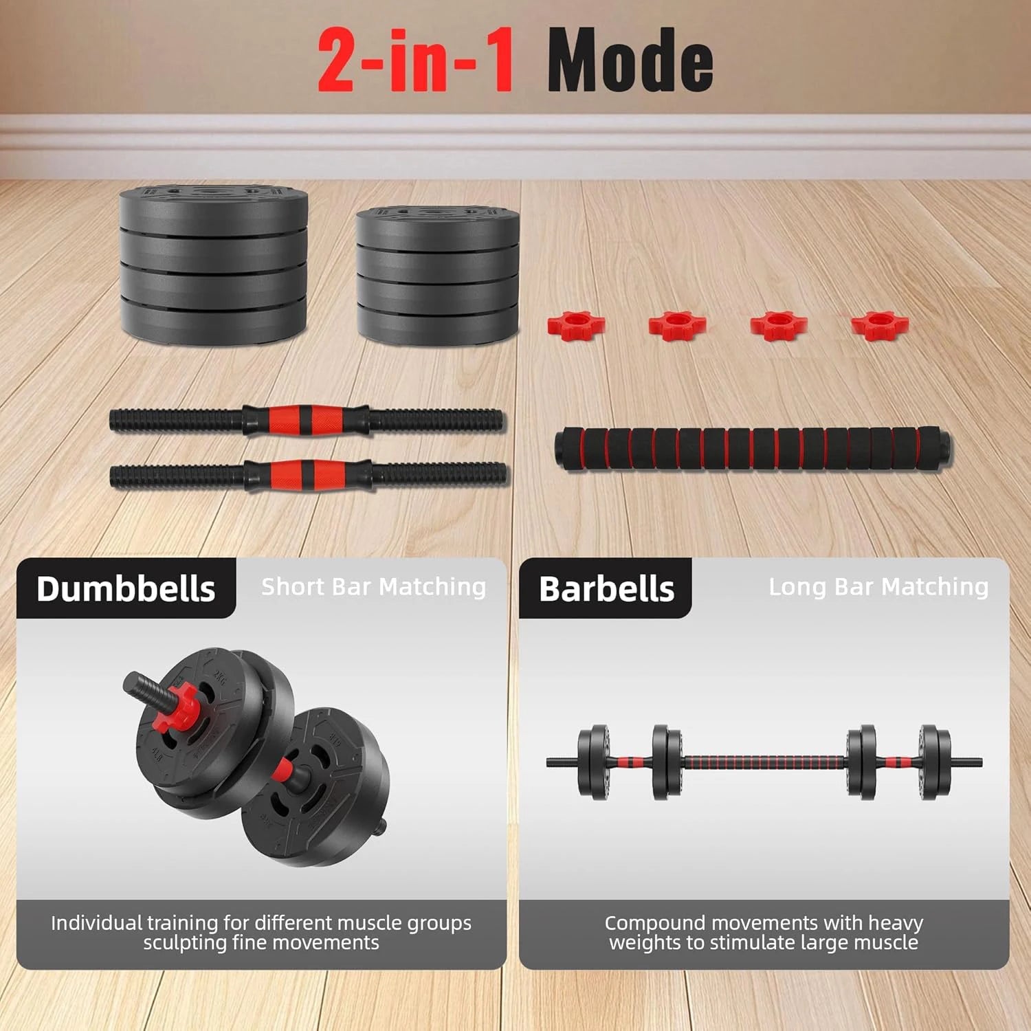 22lb 2-in-1 Adjustable Dumbbell & Barbell Set