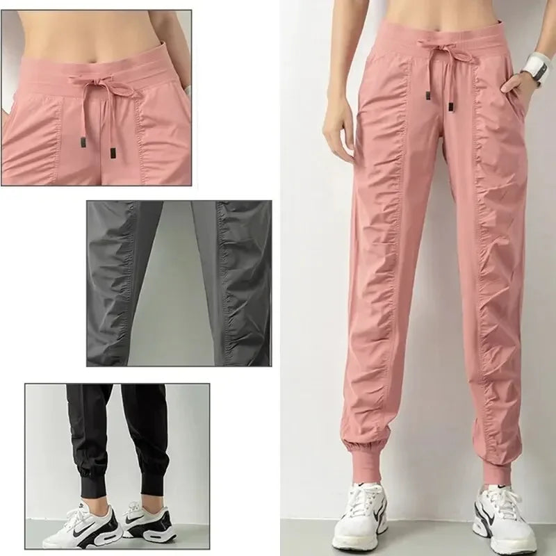 Womens Fabric Drawstring Running Sport Joggers