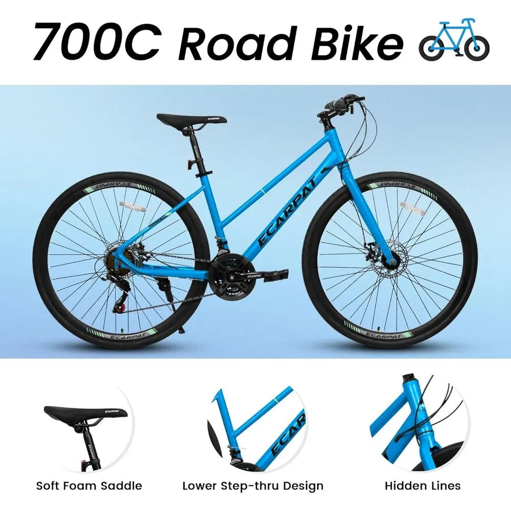 700C Steel Hybrid Road Bike, 21-Speed