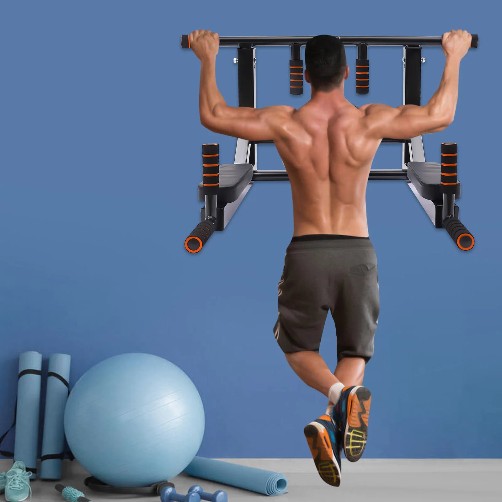 Wall Mounted Pull Up Bar Dip Stand